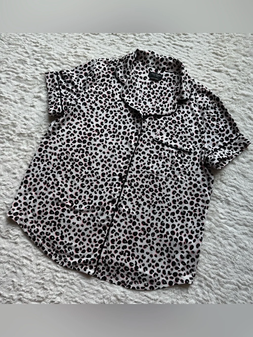 Kate Spade New York Pajama Top S Collared Button Down Leopard Animal Print NWOT